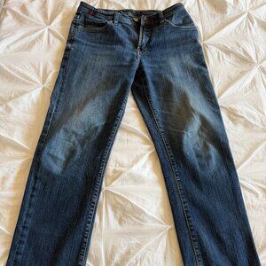 WORN Brand Straight Leg Jeans 33x32 Heavyweight Denim W Rivets Pinstripe Pockets
